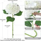 ZYTUYO 5 Pcs White Silk Hydrangeas Aritificial Flower Boho 20'' Faux Dried Touch Hydrangeas for Spring Indoor Home Decor Kitchen Living Room Porch Outdoor Wedding Flower Arrangement