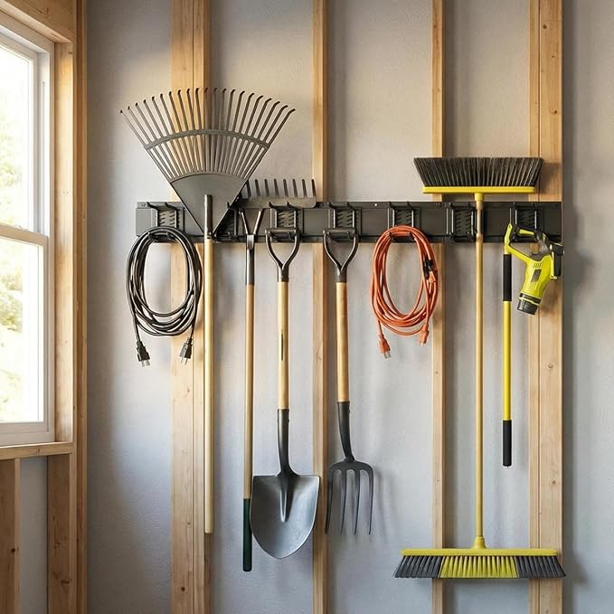 MBQQ Garage Tool Organizer Wall Mounted, 16 Inches Adjustable Garden Tool Organizer Rack,Heavy Duty Yard Tool Organizer,Single piece