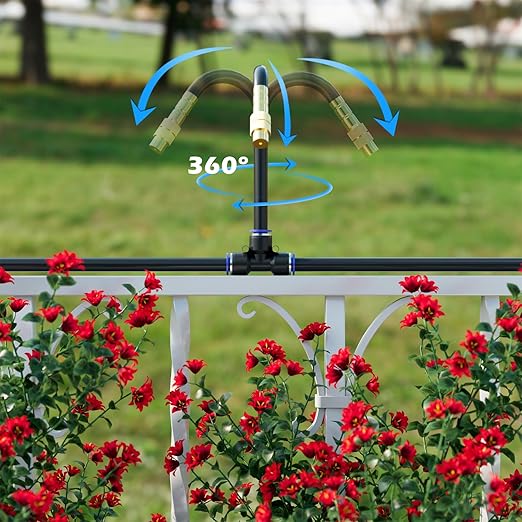 Drip Irrigation System 100 FT with 32 Nozzles, 360° Adjustable Bendable Garden Watering Misting System for Greenhouse, Yard, Lawn, Plant, Garden, 1/4 inch Hose