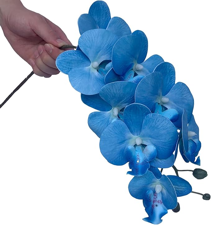 FagusHome 32 Inch Artificial Phalaenopsis Flowers 6 Pcs Artificial Orchid Flowers Stem Plants for Home Décor (Blue)