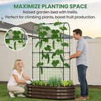2 in 1 Galvanized Raised Garden Bed with 71" H Arch Trellis for Climbing Plants, Outdoor Gardening Planter Box with Climbing Net for Flowers Vegetables Fruits Herbs, Wood Grain