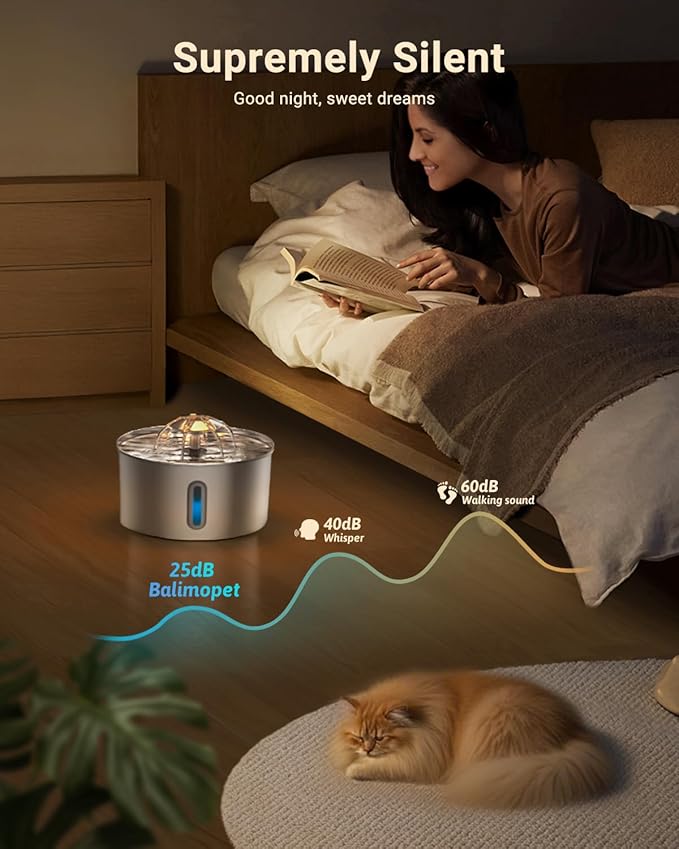 Cat Water Fountain Stainless Steel - 108oz/3.2L Automatic Large Pet Watering Bowl Dispenser for Indoor Cats - Drinking Fountains with 3 Filter for Dogs and Kitty - Outdoor Dog Waterer Bowls No Spill