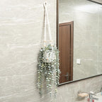 Decorative Hanging Plants for Shelf, Faux Ivy Eucalyptus Vine, Fake Greenery in White Pot (Extra Large)