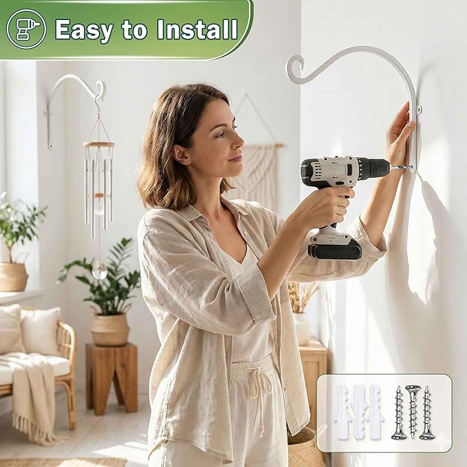 Lifyzoon Hanging Plant Brackets Outdoor: 50lbs Weight Capacity - Hanging Plant Hangers Wall Hooks 2 Packs, 12-Inch Wall Mount Brackets for Bird Feeder, Flower Baskets, White