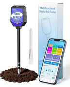 8-in-1 Soil Moisture Tester with APP Monitoring, Soil Moisture pH Meter, Light, Salinity, Fertility, EC, Temperature, Humidity Soil Test Kit for Garden, Farming, Lawns, Indoor & Outdoor Plants.