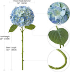 ZYTUYO 20in 4PCS Faux Blue Hydrangea Artificial Flowers Lifelike Latex Hydrangeas Faux Flower Heads Real Touch Fake Bouquet with Stem for Silk Floral DIY Home Office Party Table Decor