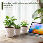 Meowell 7/6.5/6/5.5/5/4.5/4 inch Plant Pots for Indoor Outdoor Plants, 7 Pack Thick Flower Pots with Drainage Holes and Saucers, Modern Wave Texture Plastic Planters Nursery Pots, Speckled White