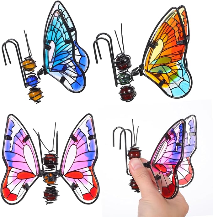 Totority Metal Butterfly Plant Pot Hangers 3Pcs Decorative Glass Flower Pot Hugger Figurines - Unique Outdoor Planter Ornaments & Indoor Garden Art Accessories - Stained Glass Style Present