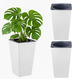 Self Watering Pots for Indoor Plants, 2 Pack Flower Pots Self Watering Planter 10.7" x 6.9" Plastic Pots African Violet Wick and Grow Pots Tall Orchid pots Square Large Plant Pots, White