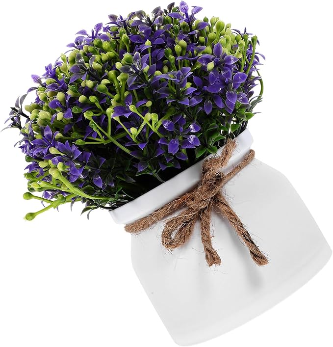 Hemobllo Artificial Orchid Bonsai Purple Small Fake Flower Plant Potted Decor for Living Room Desktop Home Decoration
