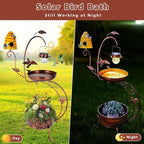 DREAMSOUL Solar Bird Bath with Bird House, 3 in 1 Bird Bath for Outside with Flower Planter, Metal Birdbath with Solar Light for Garden Yard Decor