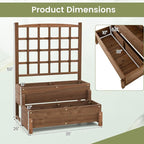 2 Pieces Raised Garden Bed with Trellis, 2-Tier Wooden Elevated Planter Box with Legs, Hemp Rope & Drainage Holes, Raised Plant Bed for Backyard, Garden, Lawn