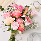 Livole 22Pcs Fake Flowers with Vase Silk Pink Artificial Flowers in Vase with Light Fake Plant Eucalyptus Flower Arrangement for Table Centerpieces Decor for Living Room Coffee Home Farmhouse