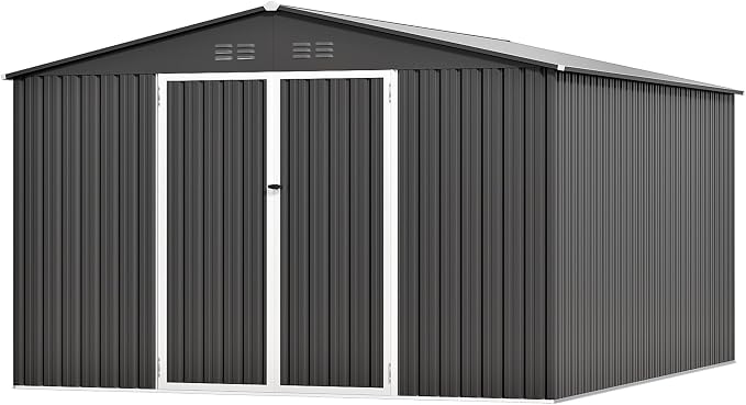 10 x 12FT Sheds & Outdoor Storage, Dark Grey Metal Waterproof Storage Shed with Door and Lock Outdoor Shed,All-Weather Shelter for Bike, Gardening Tools, Lawn Mowers