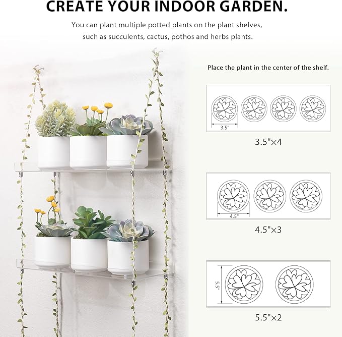 Sumerflos Acrylic Window Boxes Window Plant Shelves 2 Tier - Clear Hanging Shelf Indoor Jute Twine Adjustable Plant Holder for Window Wall Living Room Balcony Natural