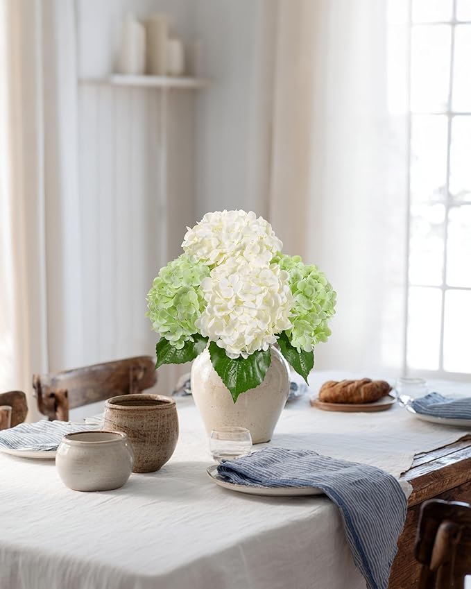 DuHouse 4Pcs Large Hydrangea Artificial Flowers,20 inch Latex Real Touch Hydrangeas for Home Wedding Bouquets Centerpieces Party Living Room Decoration(2Pcs Light Green+2Pcs White)