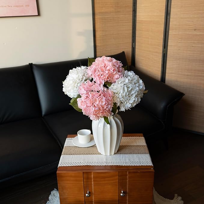 DUYONE 4Pcs 22 inch Lifelike Artificial Hydrangea, 2 Pink & 2 White Large Flowers Artificial Flowers Dry Flowers Outdoor Wedding Christmas Office Family Party Living Room Table Deco