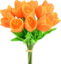 Mandy's Orange Partially Open Artificial Tulips Flowers Centerpiece, 13.5" Lifelike PU Fake Floral Stems 12pcs for Kitchen Island & Dining Table, Spring Decor for Easter