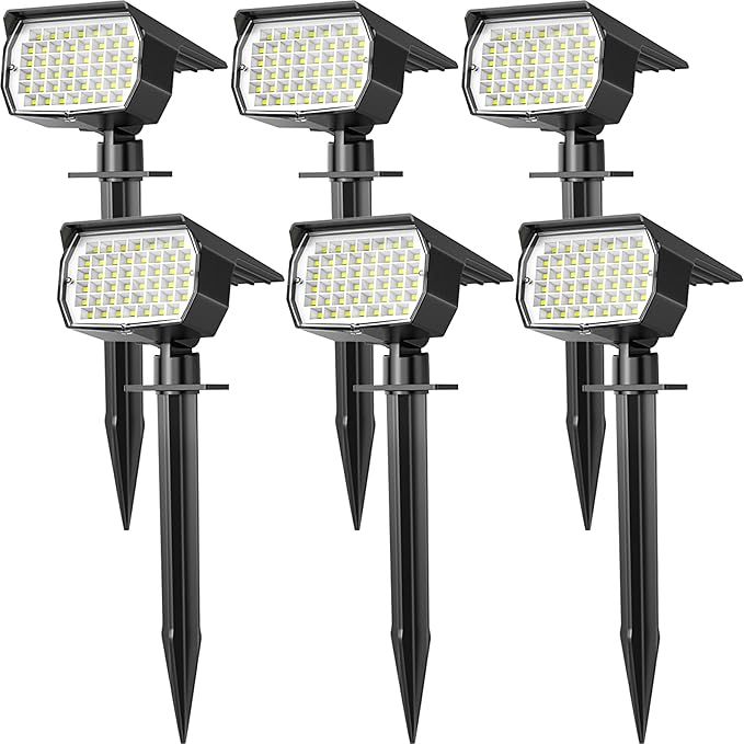 WENATY Solar Spot Lights Outdoor Waterproof IP65, 6 Pack Landscape Spotlights with 46 LEDs, 3 Modes Auto On/Off Solar Powered Flood Lights for Outside Pathway, Yard, Garden, Walkway (Cool White)