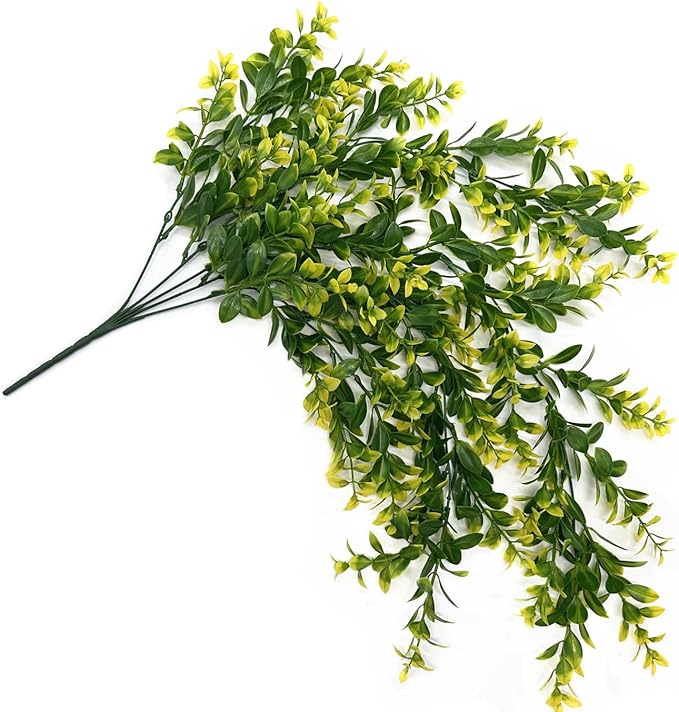PASYOU Artificial Hanging Plants, Fake Vines Plastic Leaves Ivy Faux Greenery UV Resistant Plant for Indoor Outdoor Garden Office Decor Christmas Wedding Party Baskets DIY Decoration Yellow 4 Pack