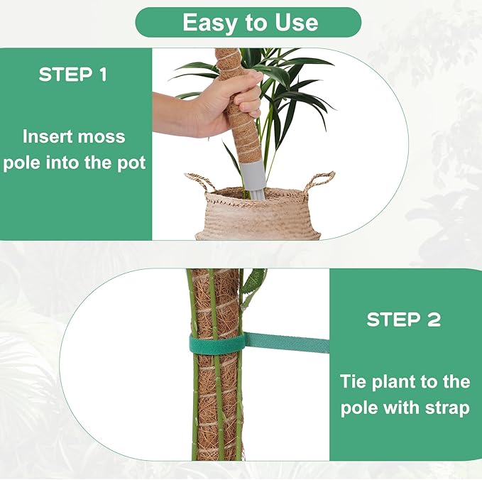 2 Pack Moss Pole, 40 Inch Monstera Plant Support, Moss Poles for Climbing Plants Indoor DIY, Coco Coir Plant Pole Moss Plant Stick Support Stake Kit for Potted Plants, Pothos, Philodendron