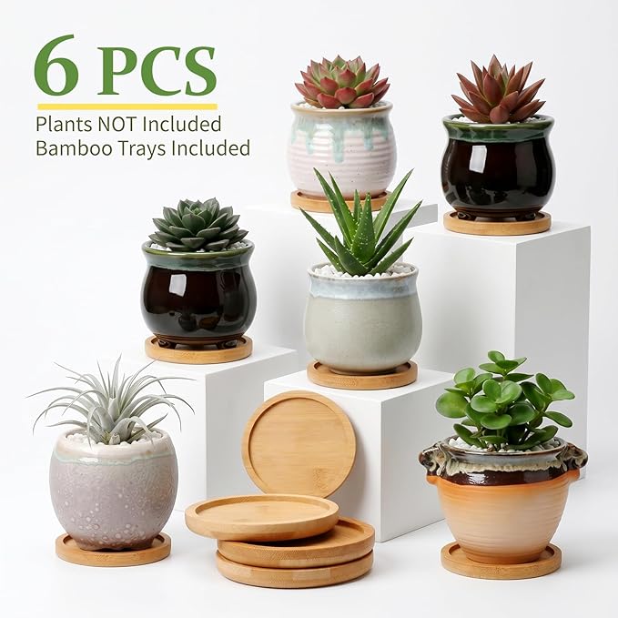 3.5 Inch Succulent Pot with Drainage,Planting/Flower Pots,Small Planter for Mini Plant Ceramic Flowing Glaze Base Serial Set with Holes