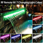 24" Water Pool Fountain 304 Stainless Steel Lighted Pool Waterfall Spillway with Wider Water Flow Platform, Multi-Color LED Strip Light with Remote Control for Indoor, Garden, Outdoor Decoration