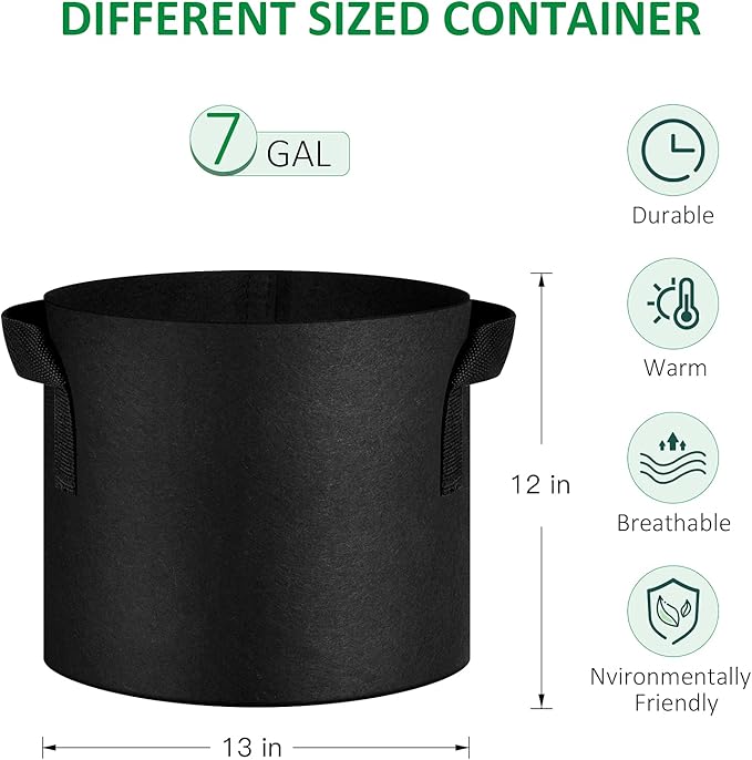 JNYONG 12-Pack 7 Gallon Thickened Non-Woven Grow Bags, Aeration Fabric Pots with Handles