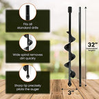 Auger Post Hole Digger 3" Wide 32" Deep - Earth Auger - Trench Digger - Hole Digger Tool for Fence Posts - Electric Post Hole Digger Handles