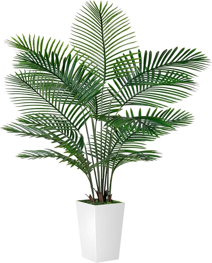 Palm Tree 6FT Artificial, 72in Tall Faux Palm Tree with 15.7 White Planter, Fake Potted Tree for Indoor & Outdoor Home Office Decor