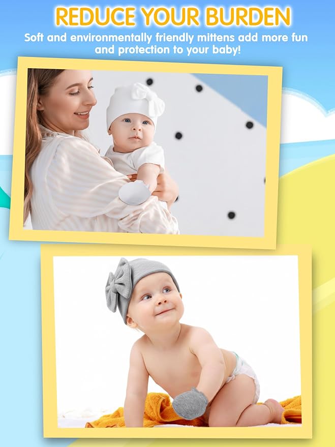 Geyoga 12 Pieces Newborn Hat Mittens Gloves Set Baby Boys Girls Cotton Baby Beanie for 0-12 Months