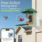 Smart Bird Feeder with 4MP HD Camera, Birdwatching Camera with Free AI Identify Birds & Solar Panel for Outdoors, Auto Video Capture & Instant Notifications,for Dad Granpa Birdlovers,Green