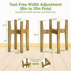 iDavosic.ly Adjustable Plant Pot Stand Indoor Outdoor, Mid Century Modern Bamboo Short Single Flower Holder Fits 8 to 12 Inch Large Heavy Duty Planter (Not Included) | Brown