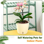 Self Watering Pots for Indoor Plants, 8-Pack 5'' Self Watering Planter with Drainage Holes, Small African Violet Pots with Water Level Indicator, Clear Wick Pot, White/Black