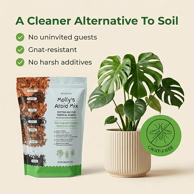 Molly's Aroid Mix - Premium Soilless Potting Mix for Houseplants - Fast Draining, Chunky & Easier to Water vs. Soil for Indoor Plants - with Bark, Coco Chips, Worm Castings, Mycorrhizae 10 Dry Quarts
