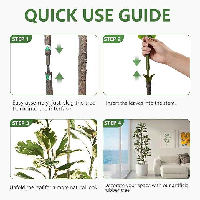 Artificial Rubber Tree 7FT, Tall Fake Plants in White Planter, Faux Plants Indoor Large Floor Silk Rubber Plant in Pot, Tropical Artificial Trees for House Home Office Room Outdoor Decor