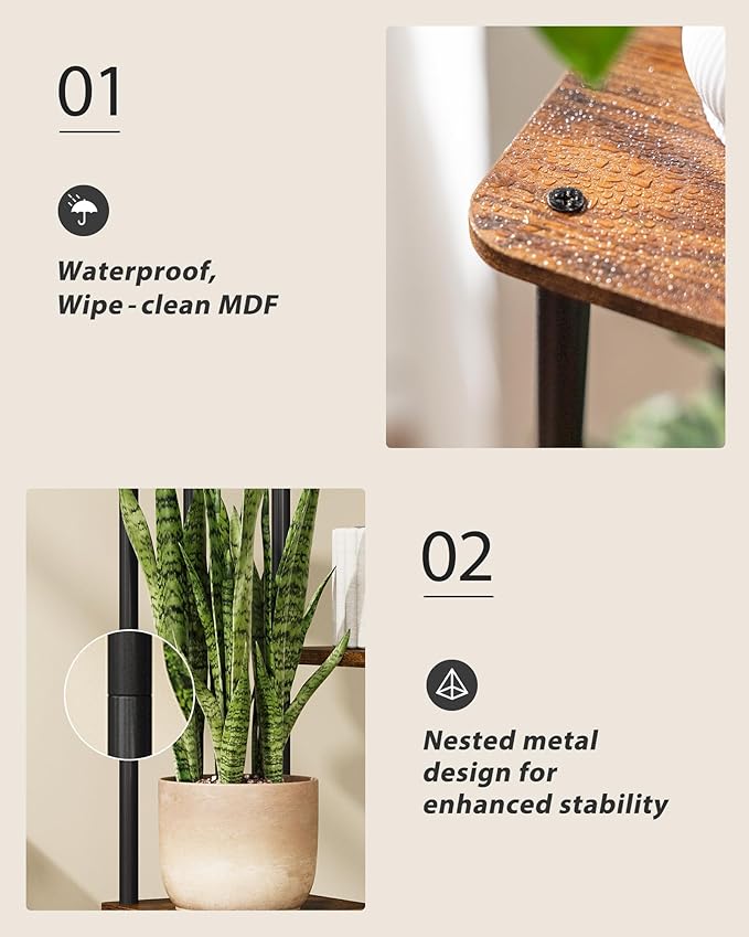 Corner Plant Stand Indoor 6 Tiered Tall Plant Stand Plant Shelf for Multiple Plants Coner Shelf Wood Plant Stands Metal Shelving for Living Room Bedroom Balcony Patio Brown Oak