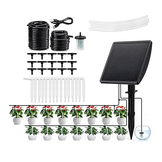 Solar Automatic Drip Irrigation Kit System for Vacation, New Timing Mode, Drip Irrigation System,Irrigation System for Garden, Solar Auto Easy DIY Watering Device Supported 15 Pots Plants