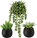 Winlyn Set of 3 Artificial Succulents Plants in Black Cement Planters Faux Potted Plants Aloe String of Pearls Donkey Tail Small House Plants 5" Tall for Table Shelf Home Office Bathroom Living Room