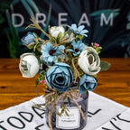 CATTREE Artificial Peony Bud Mixed Flowers, Plastic Plants Silk Fake Flowers Bouquet Bridal Home Garden Office Kitchen Bathroom Table Centerpieces Wedding Decor Decorations 4 pcs - Blue