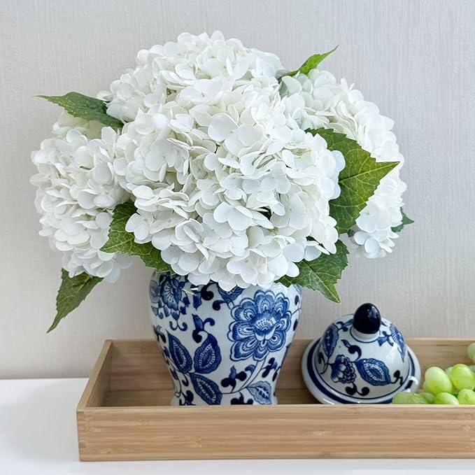 ZYTUYO 4 Pcs Real Touch White Hydrangeas Artificial Flower 21 inches Realistic Faux Latex Hydrangeas Flower for Home Decor Kitchen Living Room Spring Table Wedding Xmas Arrangement