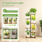 iDavosic.ly 5 Tier Plant Stand Indoor with Light, Tiered Corner Metal Wood Multiple Flower Holder Shelf, 42 Inch Tall Orchid Display Grow Rack for Living Room Bedroom, Modern Black & Rustic Brown