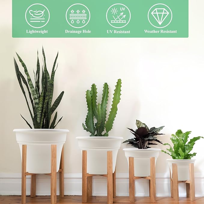 Pottiffe 6 Inch Plastic-Flower Pot-for-Indoor Plants, 6 Pack Outdoor Plant Pots with Drainage Holes & Saucers, Resin Garden Pots Planters