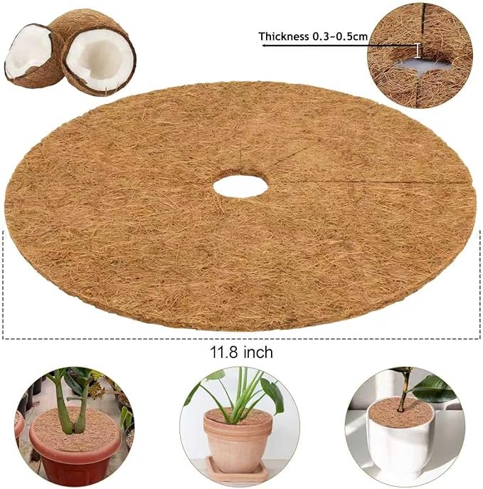 4 Pack 11.8 Inch Coconut Fiber Mulch Ring - Natural Coco Coir Tree Ring Protector Mats, Weed Barrier Plant Discs for Moisture Retention, Indoor Outdoor Trees and Landscaping