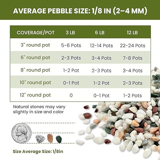 1/8 Inch Natural Aquarium Gravel, Small Pebbles for Fish Tank, Indoor Plants & Succulents, Mixed Color Mini River Rocks for Drainage, Terrarium, Top Dressing & Vase Filler, 12 lb