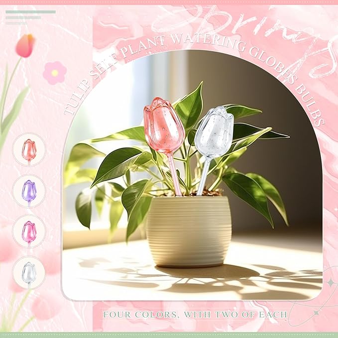 8 Pcs Self Watering Globes Tulips Bulbs Automatic Plant Watering Devices Plastic Plant Self Waterer Insert Spikes for Indoor Outdoor Garden Decoration