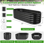 YSEJOMP 17" Tall Outdoor Garden Raised Garden Bed Kits, 5ft X 2ft Oval,0.8MM Thick Metal Raised Planter Bed/Ground Planter Box for Variety of Flowers,Herbs,Vegetables (Black, 60X24X16.5 Inches)