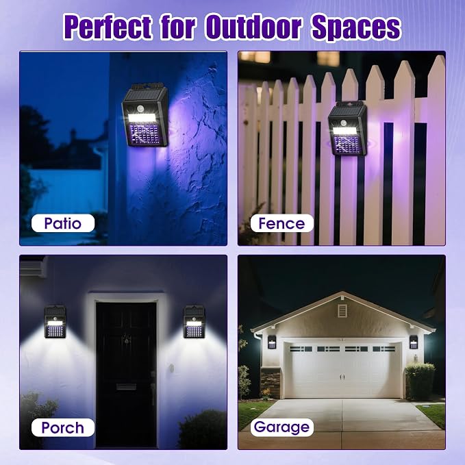4 Pack of Solar Bug Zapper Outdoor & Mosquito Light - 1000V Electric Bug Trap, Solar-Powered Fly Killer with Motion Sensor, Waterproof & Cordless