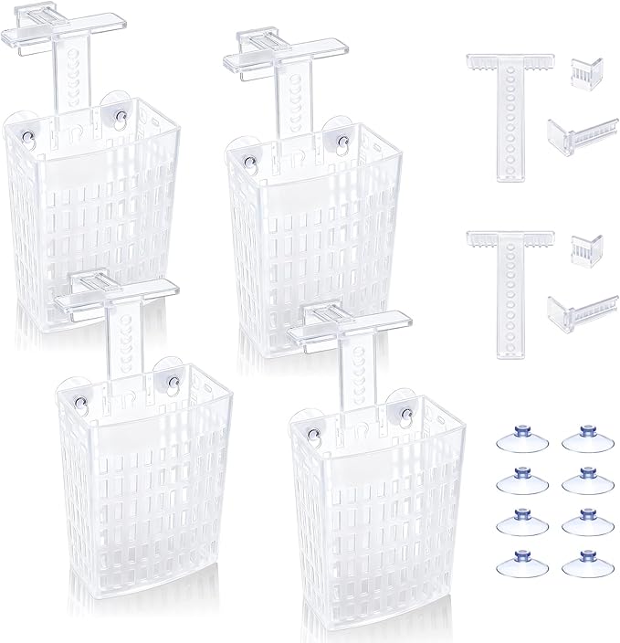 4 PCS Upgraded Aquarium Plant Holder, Adjustable Thickness Height Fish Tank Plant Holder with 4 Extension Hooks and 4 Suction Cups for Fish Tank Aquaponic Plant Cultivation (Clear)