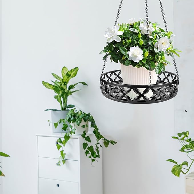 Plant Hanger, Metal Hanging Plant Shelf Decorative Planter Flower Pots Holder with Chain for Indoor Outdoor, Modern Plant Hanging Basket for Balcony Porch Garden Home Decor, Black